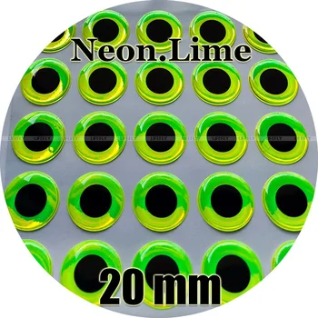 20 мм 3D Neon.Лайм/100 Мек монолитен 3D холографски рибешки очи, връзването на мухи, една кука, изработване на примамки, плавателни съдове