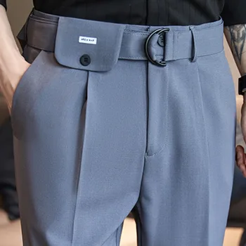 2023 Италиански Мъжки Вечерни Панталони Pantalones Hombre Облекло, Панталони до Глезените, Мъжки Британски прави Панталони С Висока Талия, Мъжки Социални панталони, Панталони