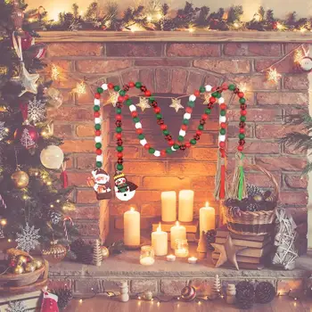 Коледен Венец от дървени мъниста, Цветни Гирлянди от дървени мъниста С пискюл от конопляной въжета, висящи на стената За Коледа Сватбен декор