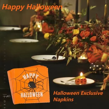 Кърпа за парти на Хелоуин Украса на масата на Хелоуин Забавно паяк Салфетка, за да украсят дома за Хелоуин 3 Опаковки orange хартиени салфетки