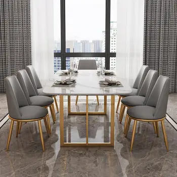 Лесен луксозна маса за хранене е от каменни плочи, висококачествен правоъгълен мраморен Дом на малък апартаментен модерен прост лъскава маса за хранене