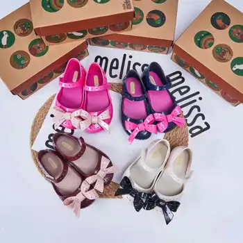 Нов стил, детски летни сандали Mini Мелиса, Желейные обувки на Принцесата с лък за момичета, класическа плажни обувки с дупки HMI134