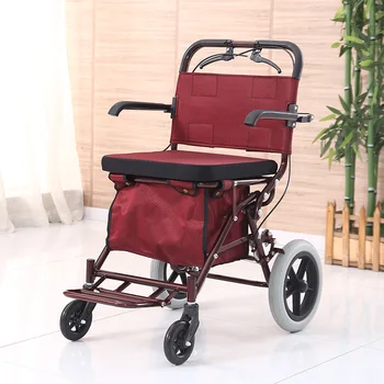 Четырехколесная кошница за пазаруване, за възрастни хора, сгъваема количка-проходилка за възрастни хора, помощен патерица червен цвят