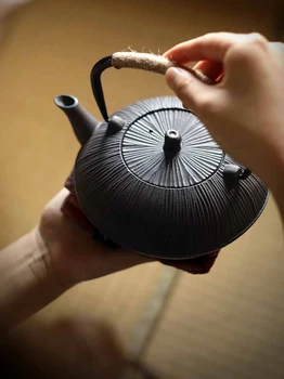 Чугун чайник, ръчна изработка на японския стил в стил Ретро, Вътрешната стена е без покритие, повдигаща се дръжка, Електрически Керамичен котлон, кана за приготвяне на чай